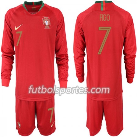 Camisetas Portugal FIGO 7 Niño Primera Equipacion Mundial 2018 Manga Larga